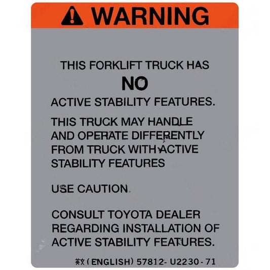 57812-U223071 Sas Caution Plate For Toyota Forklifts